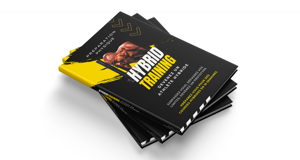 Couverture du livre Hybrid Training réalisée par un graphiste freelance en Île-de-France, création d’identité visuelle et design éditorial sportif en France