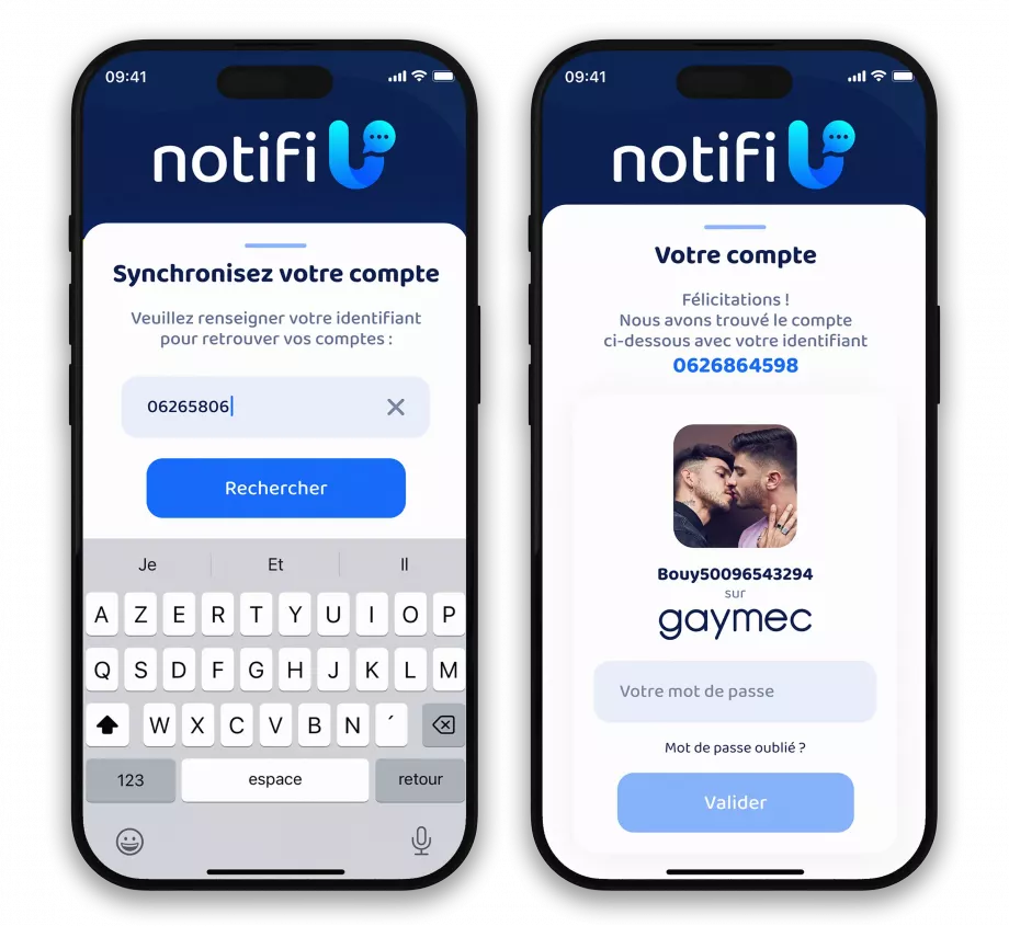 Création d'une interface utilisateur mobile UX UI pour la synchronisation de comptes réalisée par un graphiste freelance à Paris et en France