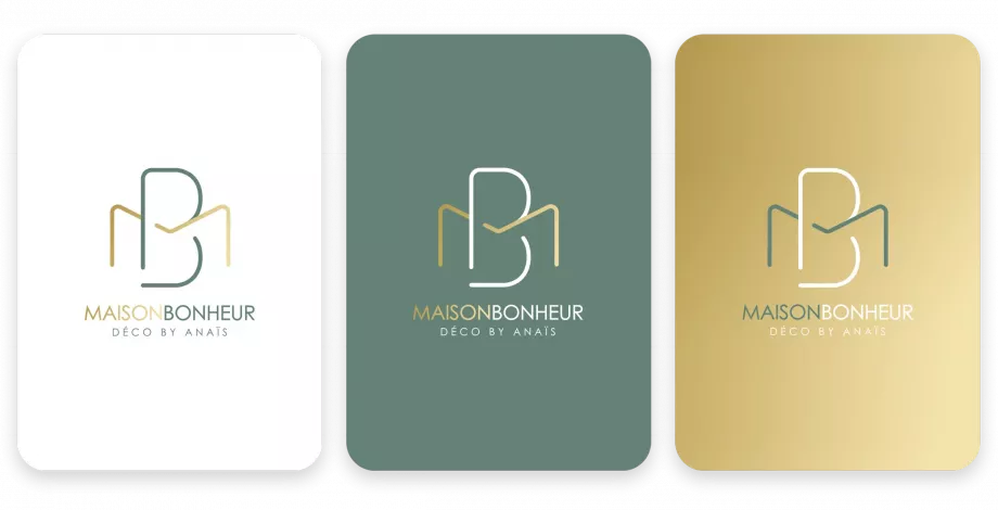 Variantes logo décoratrice intérieur couleurs vert doré identité visuelle Paris graphiste freelance Ile-de-France France