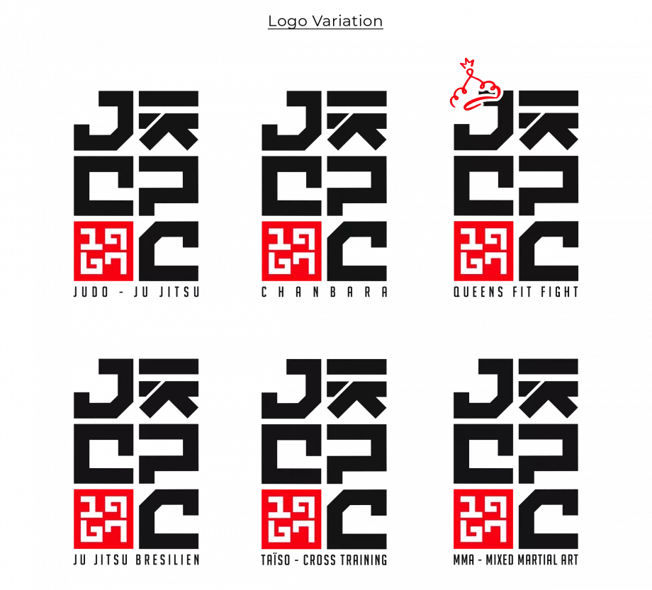 Déclinaisons du logo JCPC pour communication sportive réalisées par un graphiste indépendant en Île-de-France spécialisé en branding de clubs sportifs