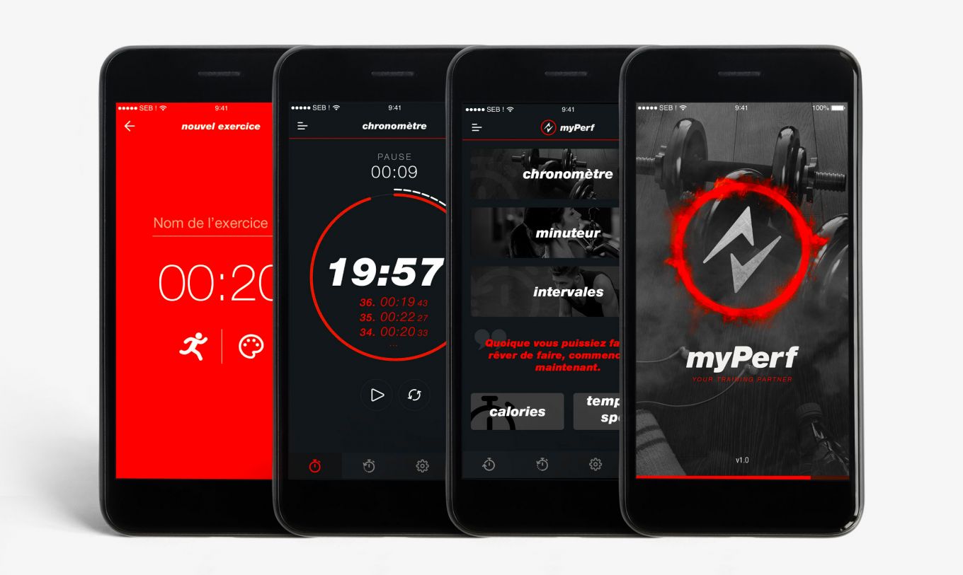 Design application mobile sport MyPerf interface UI UX fitness graphiste Paris Île-de-France France