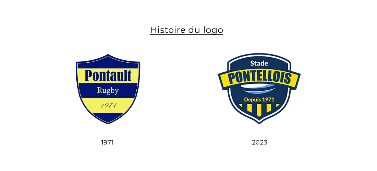 Comparaison entre l’ancien logo et une proposition de refonte du Rugby Club de Pontault-Combault réalisée par un graphiste spécialisé en création d’identité visuelle sportive en Île-de-France