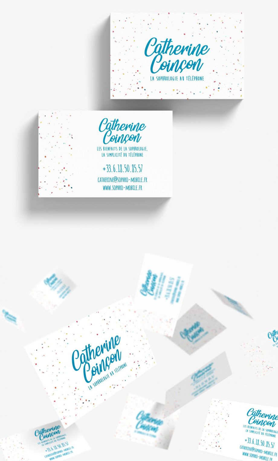 Carte de visite sophrologue Catherine Coinçon design graphique épuré et coloré création graphiste freelance Paris Île-de-France France