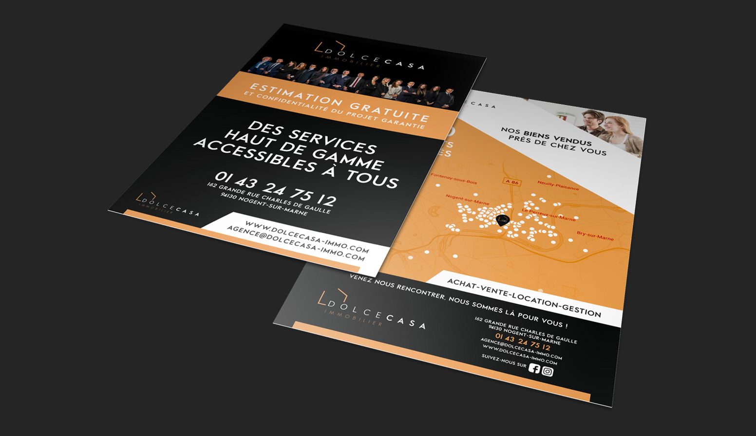 Flyer immobilier Dolce Casa Nogent-sur-Marne estimation gratuite design print graphiste Paris Ile-de-France France