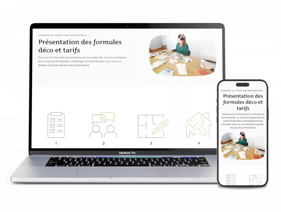 Création de page prestations responsive pour décoratrice d’intérieur à Paris réalisée par un designer web freelance en France
