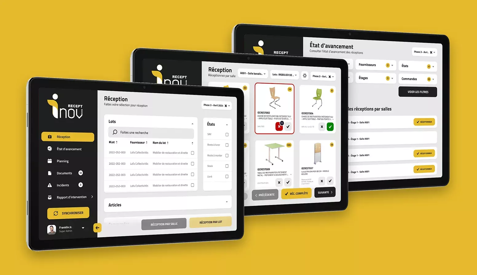 Création de l'application tablette Recept Inov pour la gestion des réceptions de mobilier et d'équipements