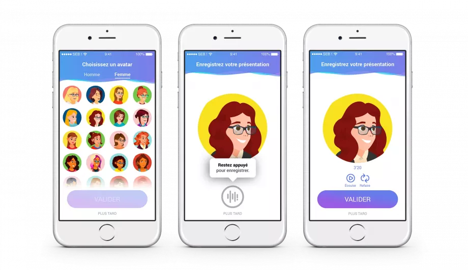Interface enregistrement message vocal application mobile UX design Vokal Paris Île-de-France France réseau social audio