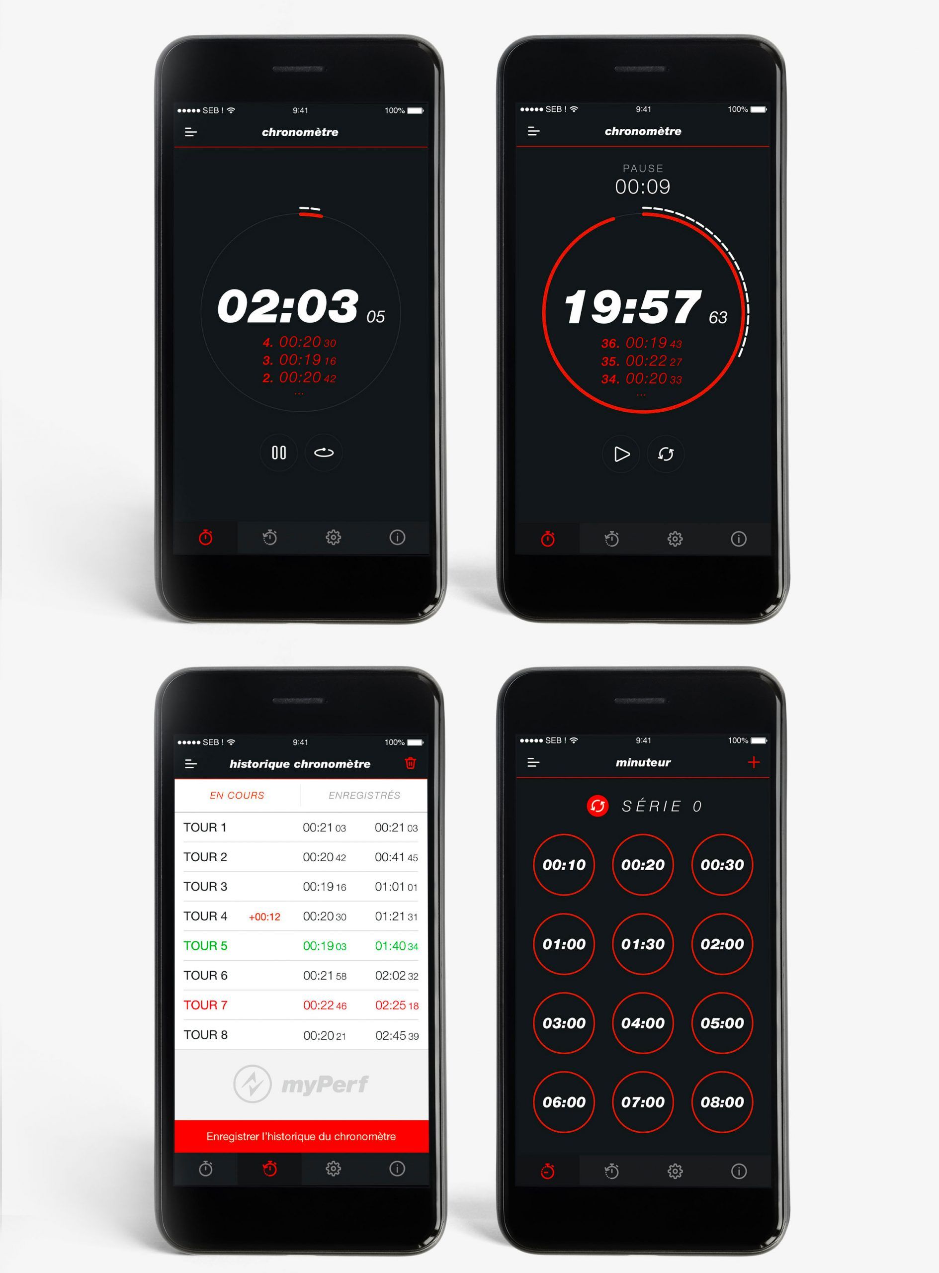 Interface chronomètre application sport UI design mobile fitness Paris Île-de-France France