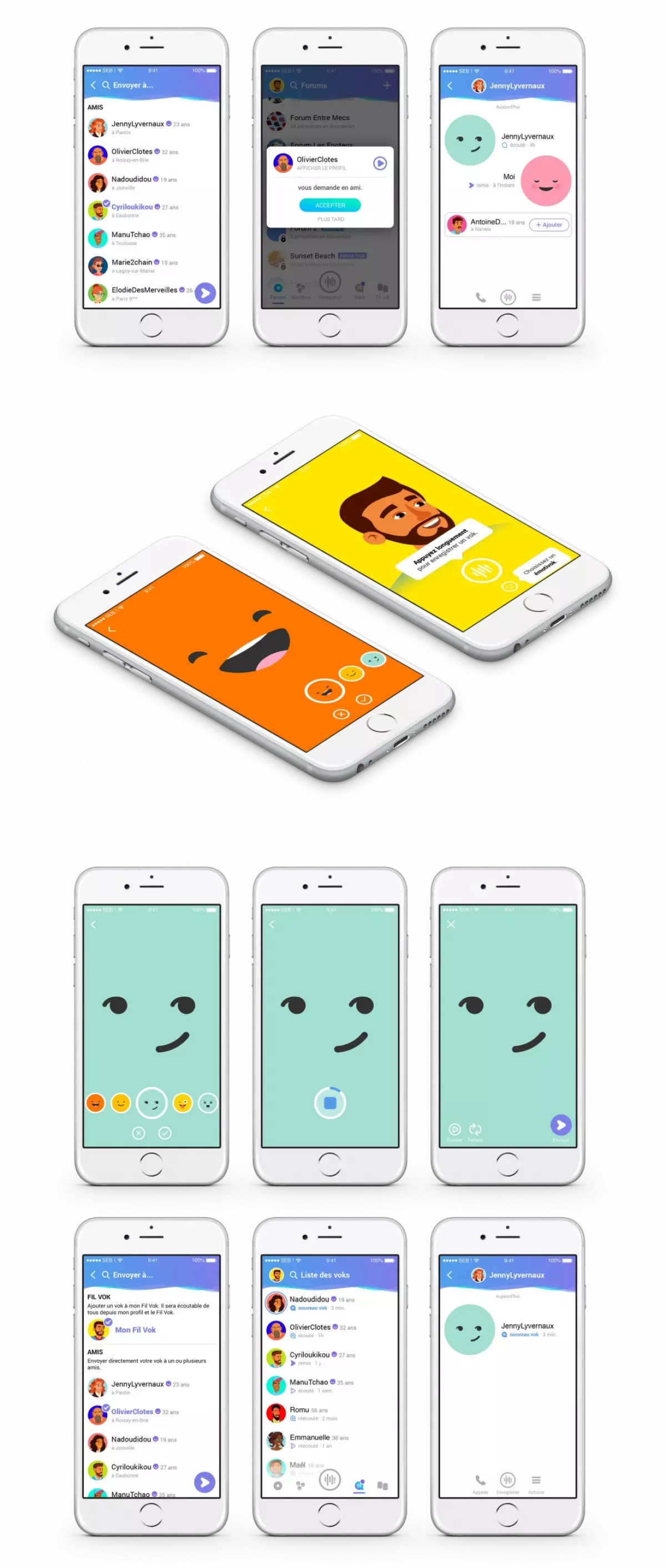 Profil utilisateur application mobile social audio UX UI design Paris Vokal Île-de-France France interface mobile