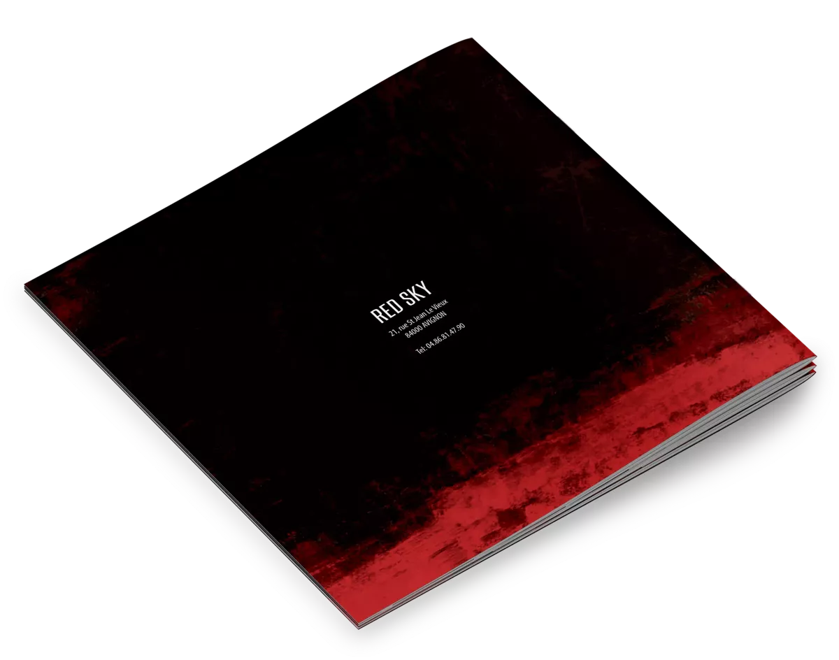 Dos carte bar Red Sky Avignon design graphique menu premium création print France identité visuelle bar