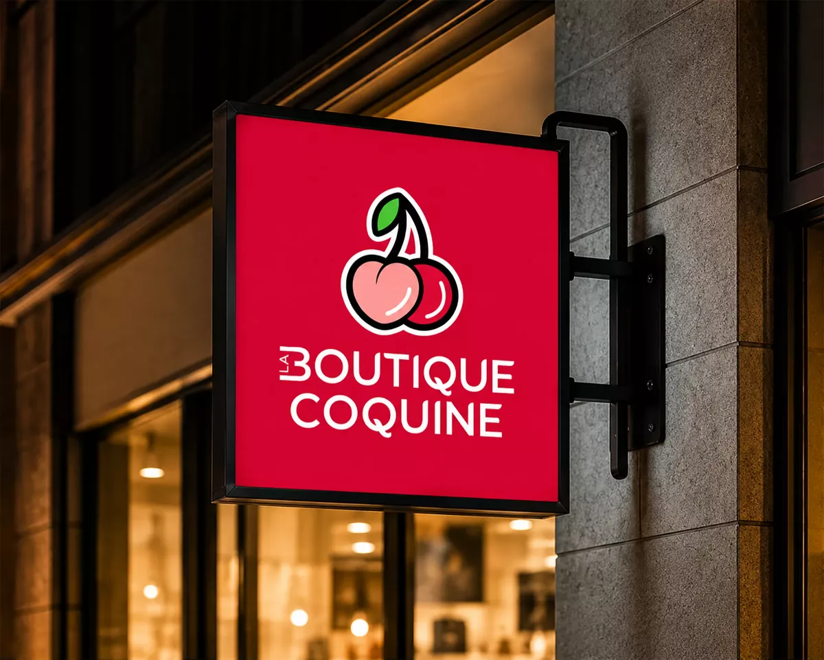 Création d'enseigne commerciale et identité visuelle réalisée par un graphiste freelance à Paris pour une boutique et une enseigne en France