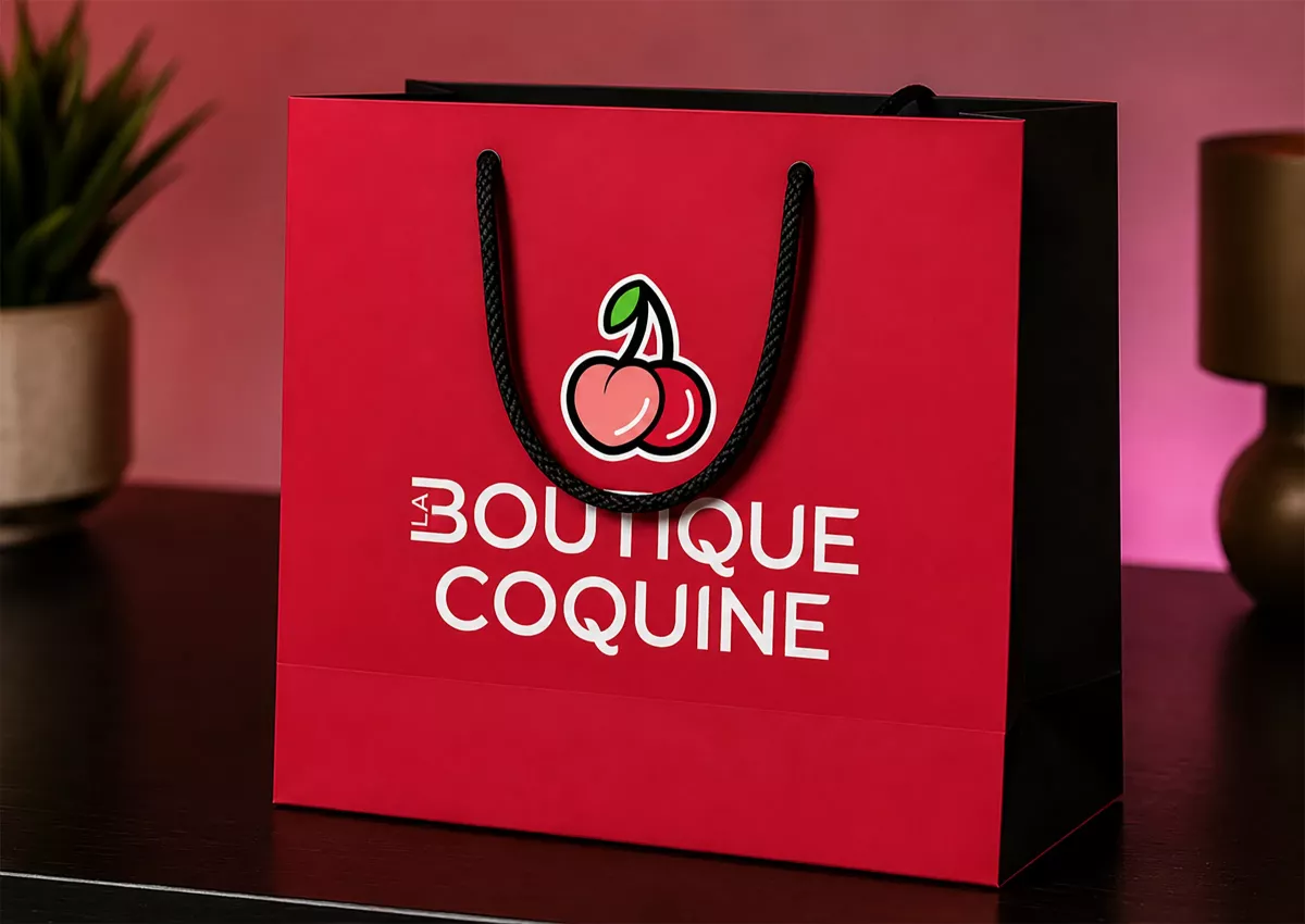 Création de sac shopping personnalisé réalisée par un graphiste freelance à Paris pour une identité visuelle de marque en Île-de-France