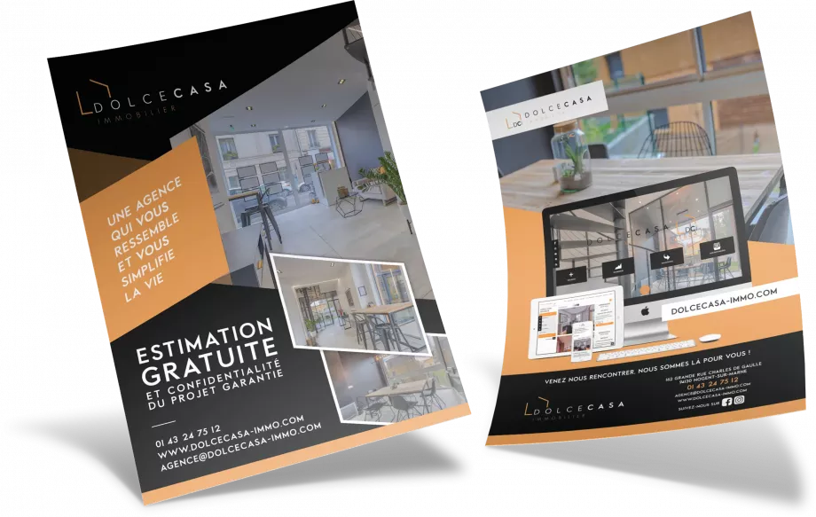 Flyer immobilier Dolce Casa Nogent-sur-Marne estimation gratuite design print graphiste Paris Ile-de-France France