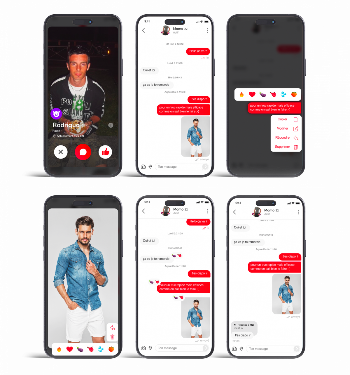 Création UX et UI de fonctionnalités de chat mobile pour application de rencontre réalisée par un designer digital basé en région parisienne