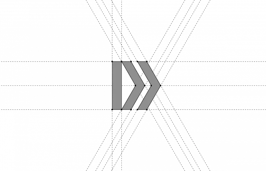 Étude de construction géométrique d'un logo réalisée par un graphiste indépendant en région parisienne pour une entreprise technologique française