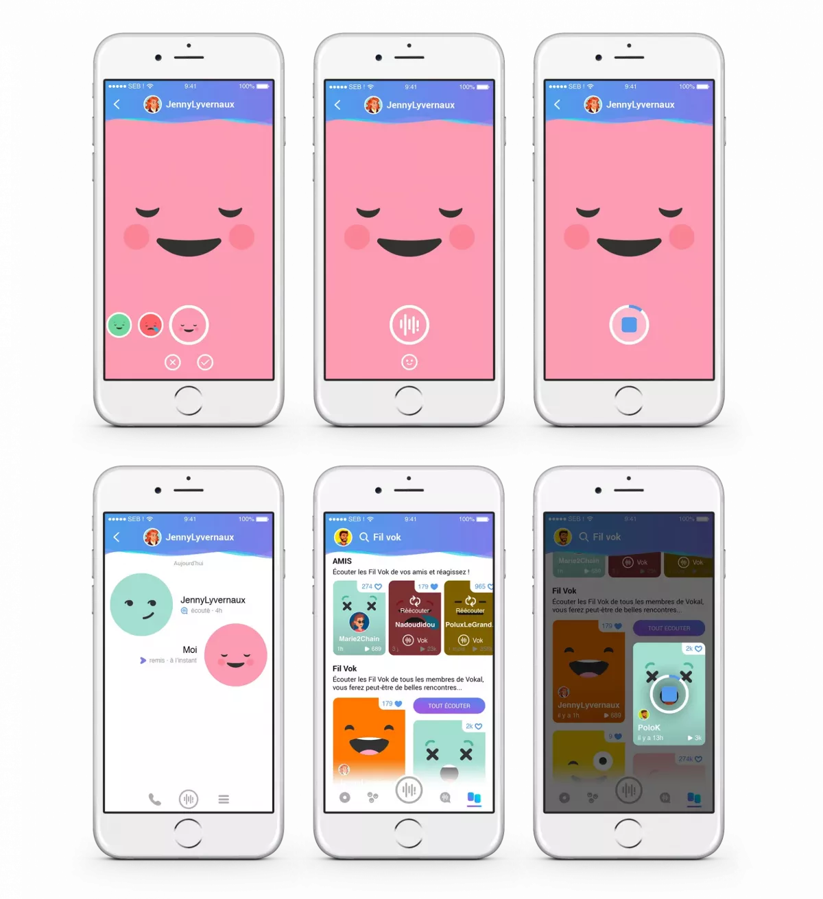 Messagerie vocale application mobile UX design Paris Vokal interface audio Île-de-France France UI mobile