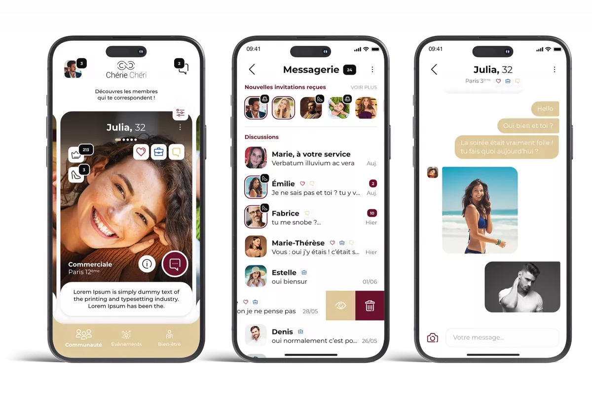 Design d’une messagerie mobile intégrée à une application de rencontres réalisée par un UX UI designer freelance à Paris en Île-de-France