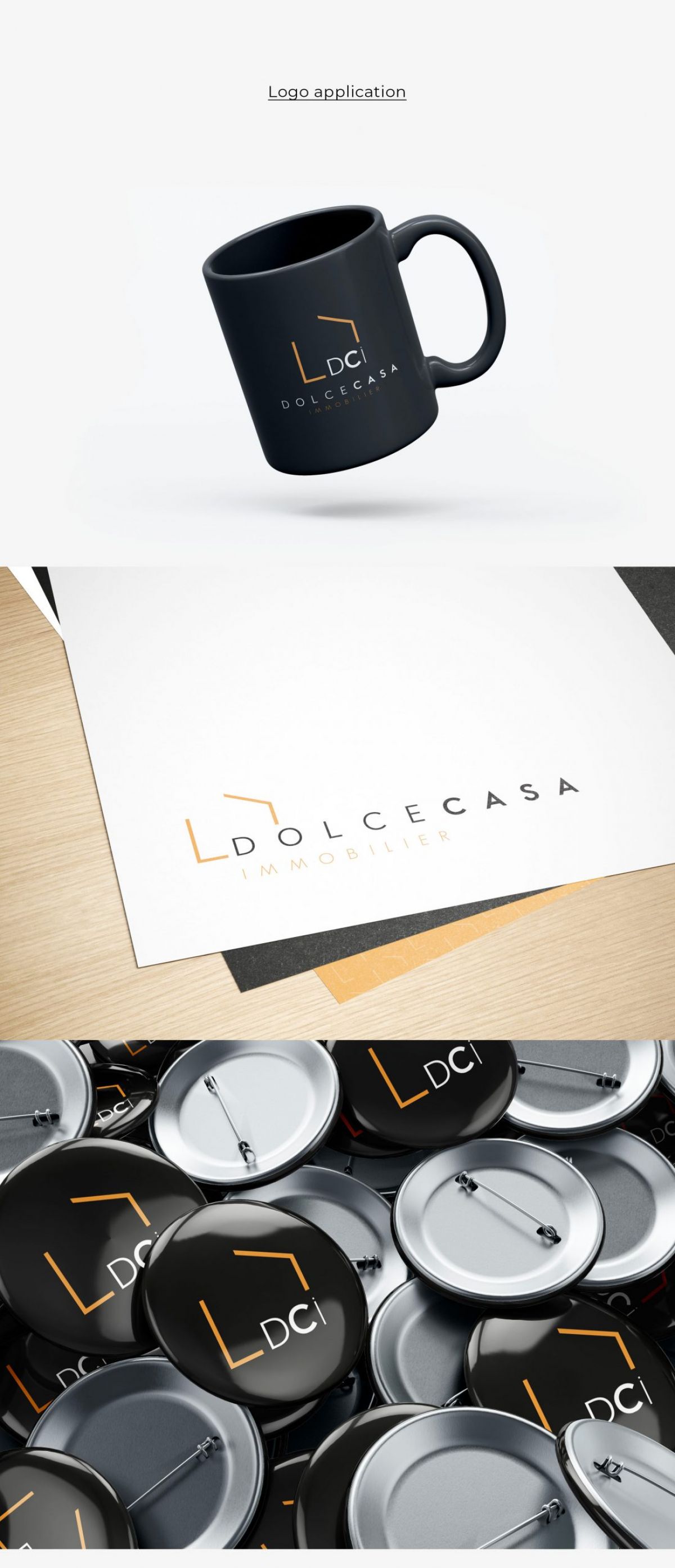 Application logo immobilier objets papeterie branding agence immobilière design graphique Paris Île-de-France France
