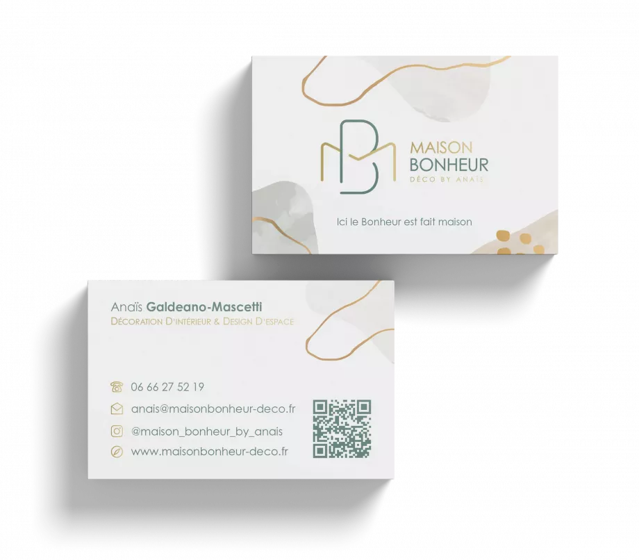 Mockup carte visite décoratrice intérieur Maison Bonheur supports print Paris graphiste freelance Ile-de-France France