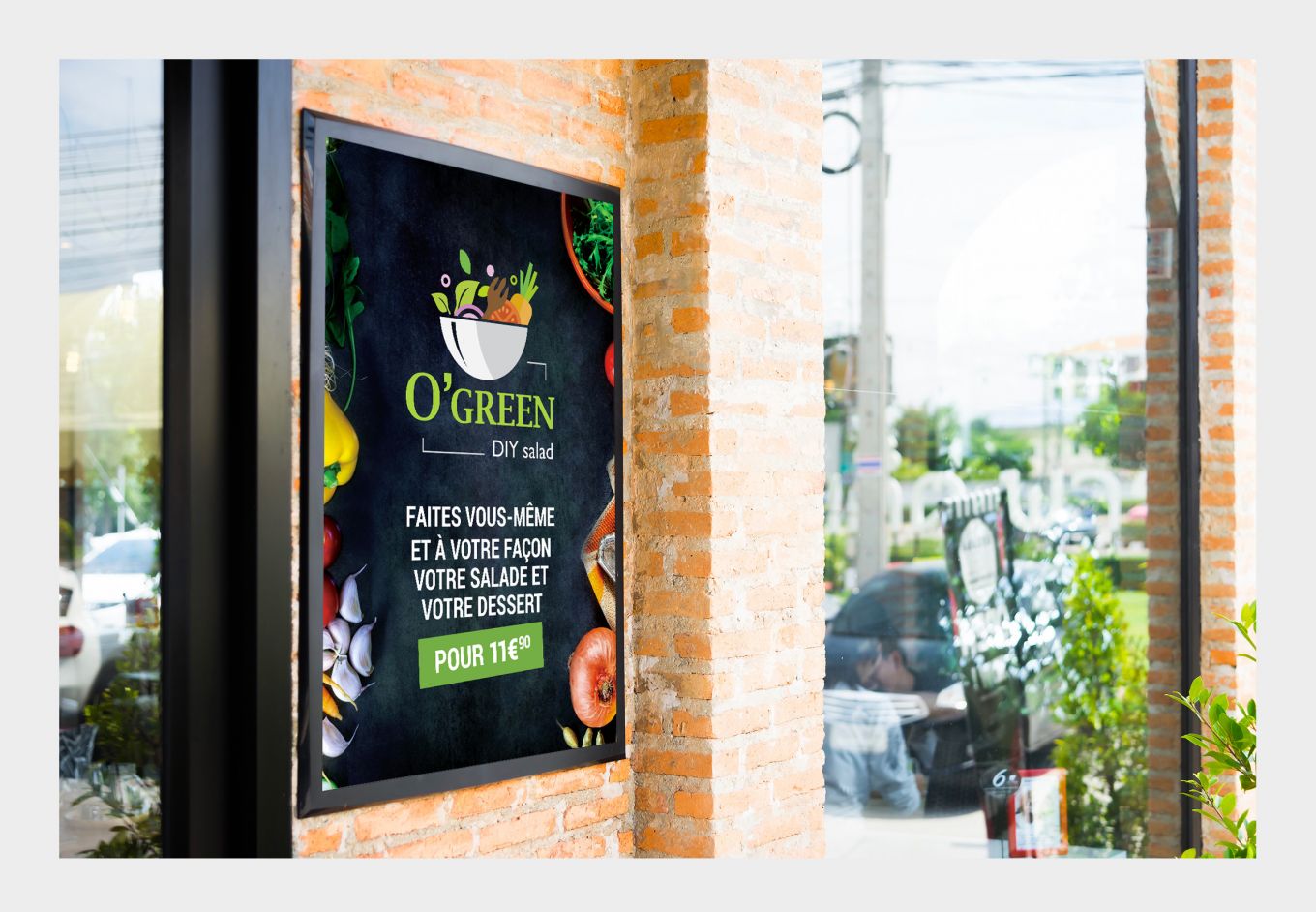 Affiche restaurant bar à salade O Green design graphique vitrine Paris Île-de-France France communication visuelle