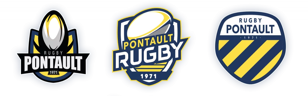 Recherches graphiques et concepts de logos pour le Rugby Club de Pontault-Combault conçus par un designer graphique sportif en région parisienne