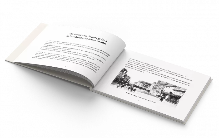 Mise en page intérieure d’un livre de mémoires familiales réalisée par un maquettiste et graphiste freelance en région parisienne spécialisé dans l’édition