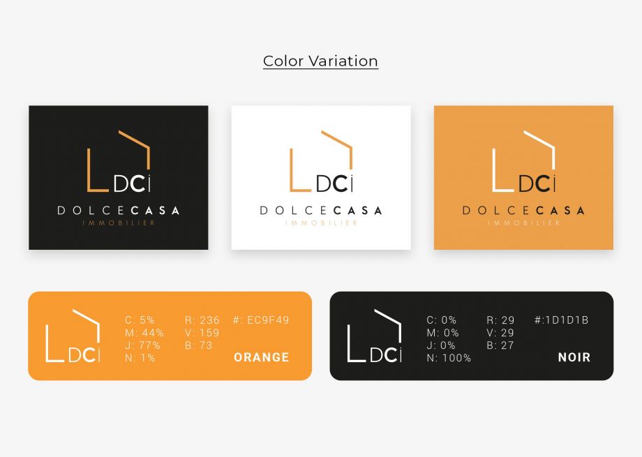 Palette couleurs identité visuelle immobilier noir orange charte graphique agence Paris Île-de-France France