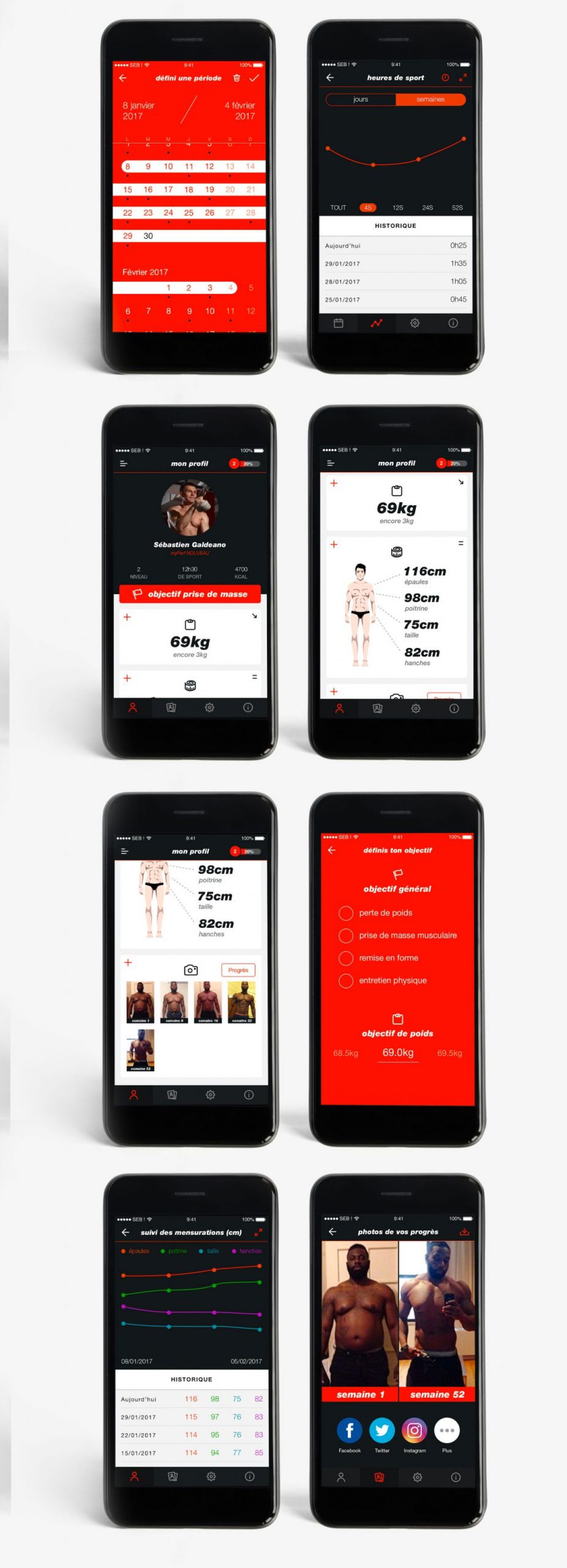 Suivi performances application sport statistiques profil UX design mobile Paris Île-de-France France