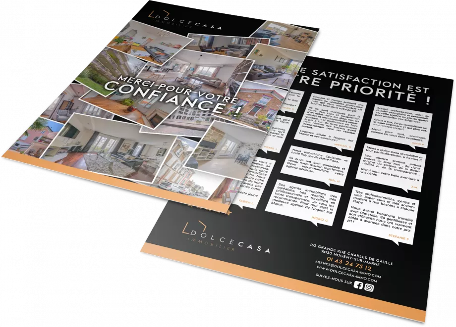 Flyer immobilier avis clients Dolce Casa Nogent-sur-Marne design print graphiste freelance Paris France