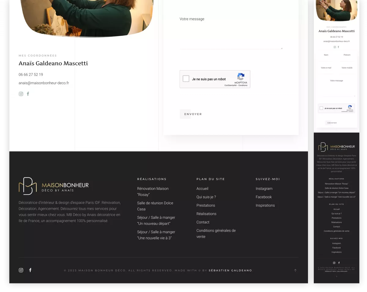 Vue complète du site internet responsive Maison Bonheur créée par un webdesigner freelance à Paris spécialisé en UX UI et SEO