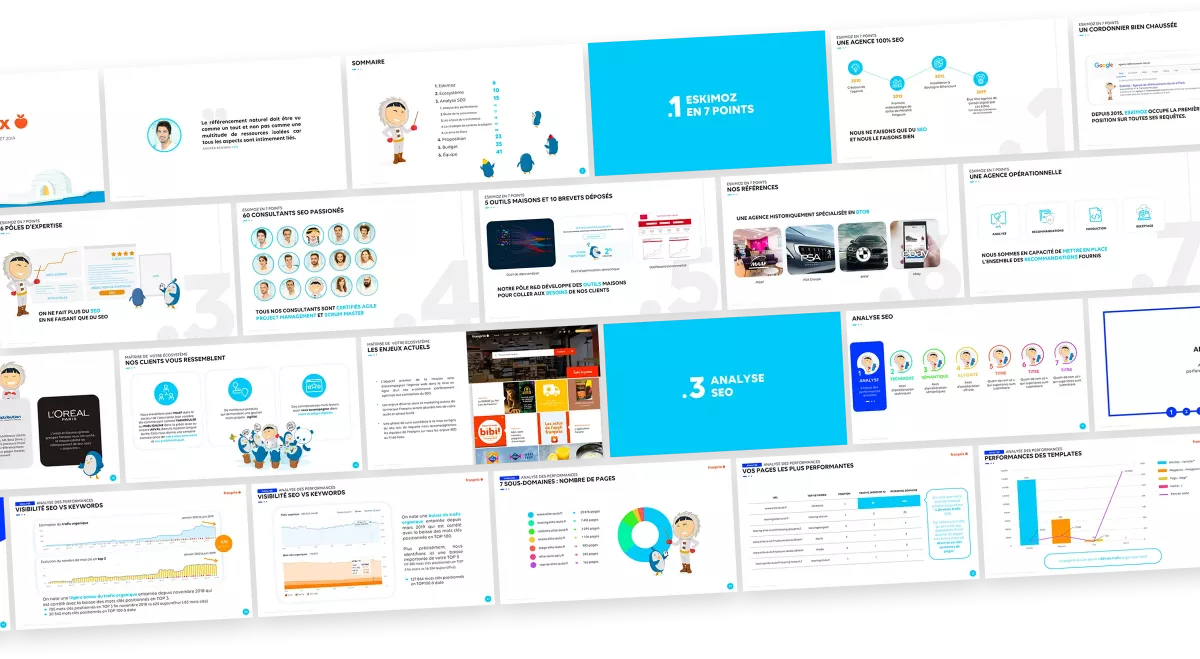 Template PowerPoint Eskimoz vue globale slides design SEO graphiste freelance Paris Ile-de-France France