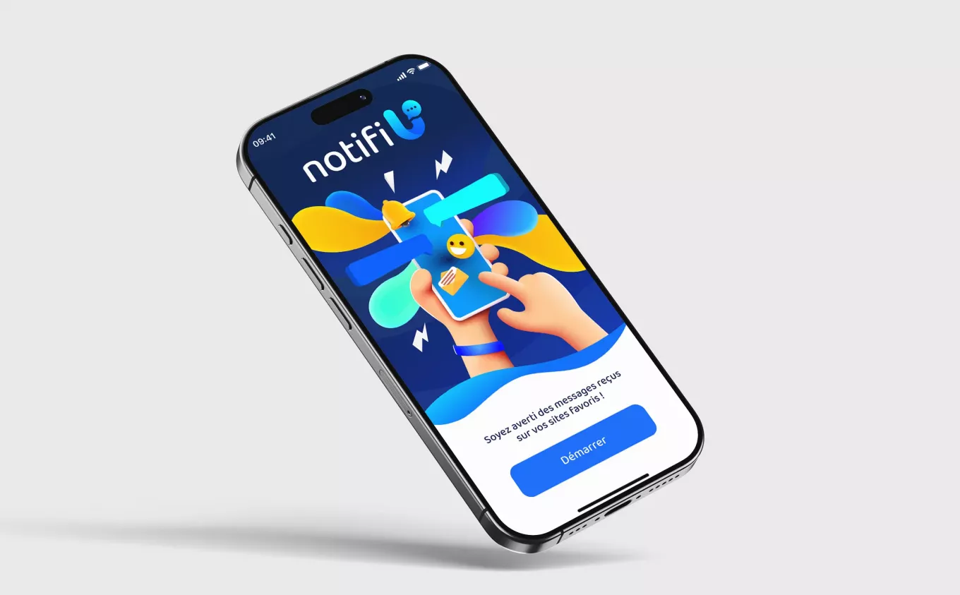 Création du logo, de l'identité visuelle, du design UX/UI et des écrans de l'application mobile Notifi U