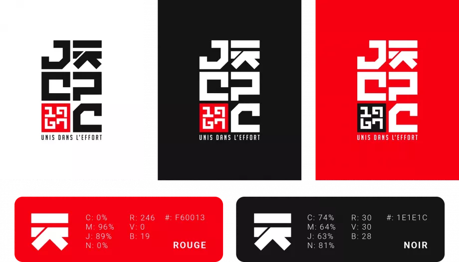 Charte graphique du logo JCPC avec couleurs officielles réalisée par un graphiste freelance en région parisienne pour un club de judo