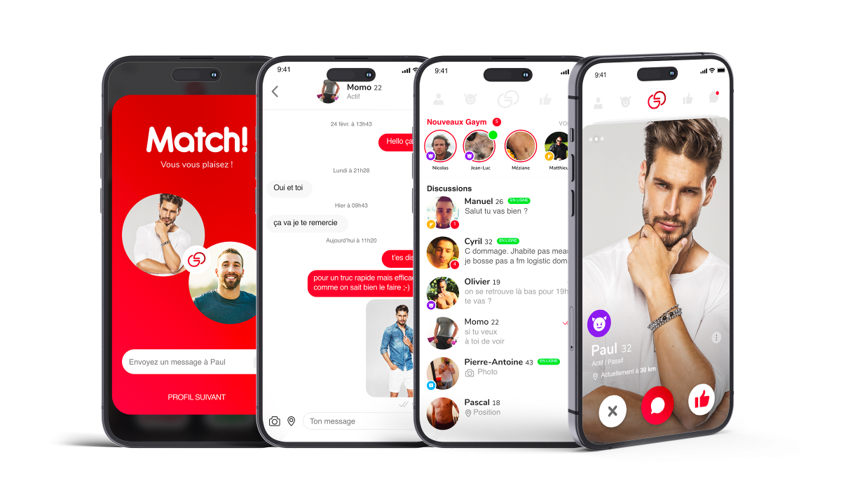Concept UX et design UI de l’application mobile Gaym réalisé par un designer UX/UI freelance à Paris en Île-de-France pour application de rencontre mobile
