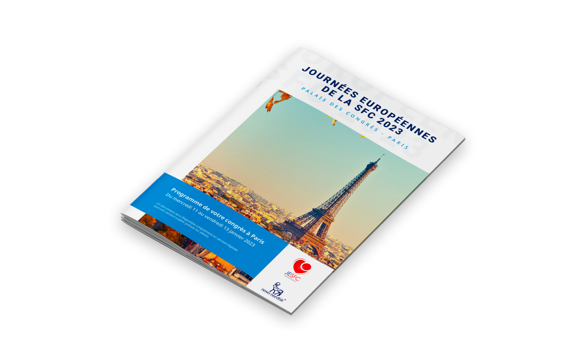 carnet de voyage créé pour un congrès médical Novo Nordisk au Palais des Congrès de Paris par un graphiste freelance spécialisé en mise en page éditoriale en Île-de-France