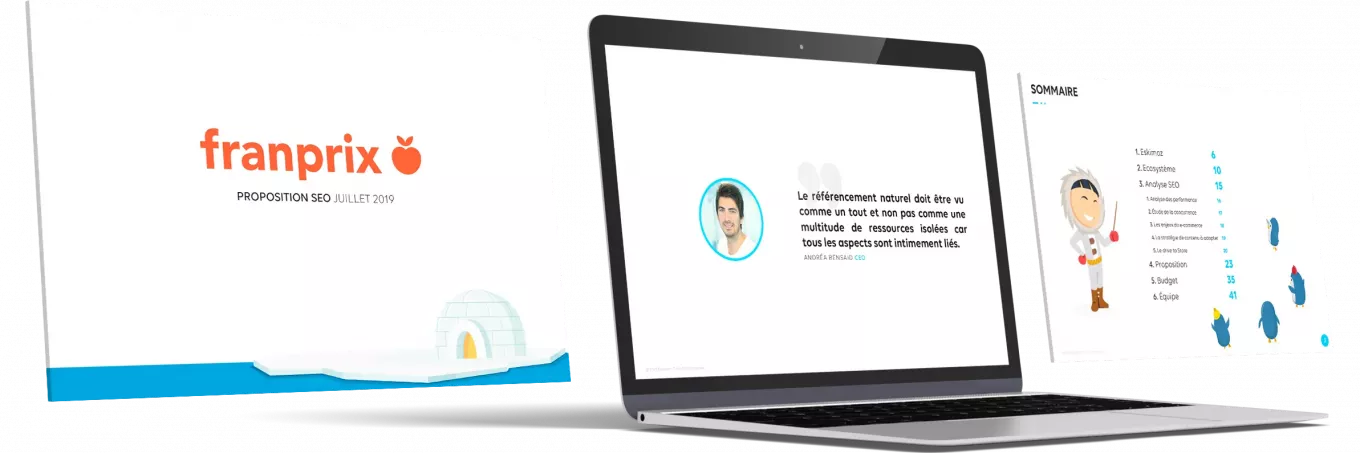 Template PowerPoint Eskimoz SEO design présentation commerciale graphiste Paris création slide entreprise France