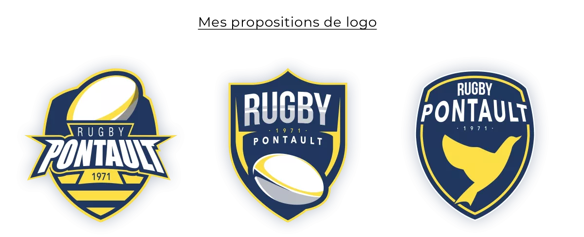 Recherches graphiques et concepts de logos pour le Rugby Club de Pontault-Combault conçus par un designer graphique sportif en région parisienne
