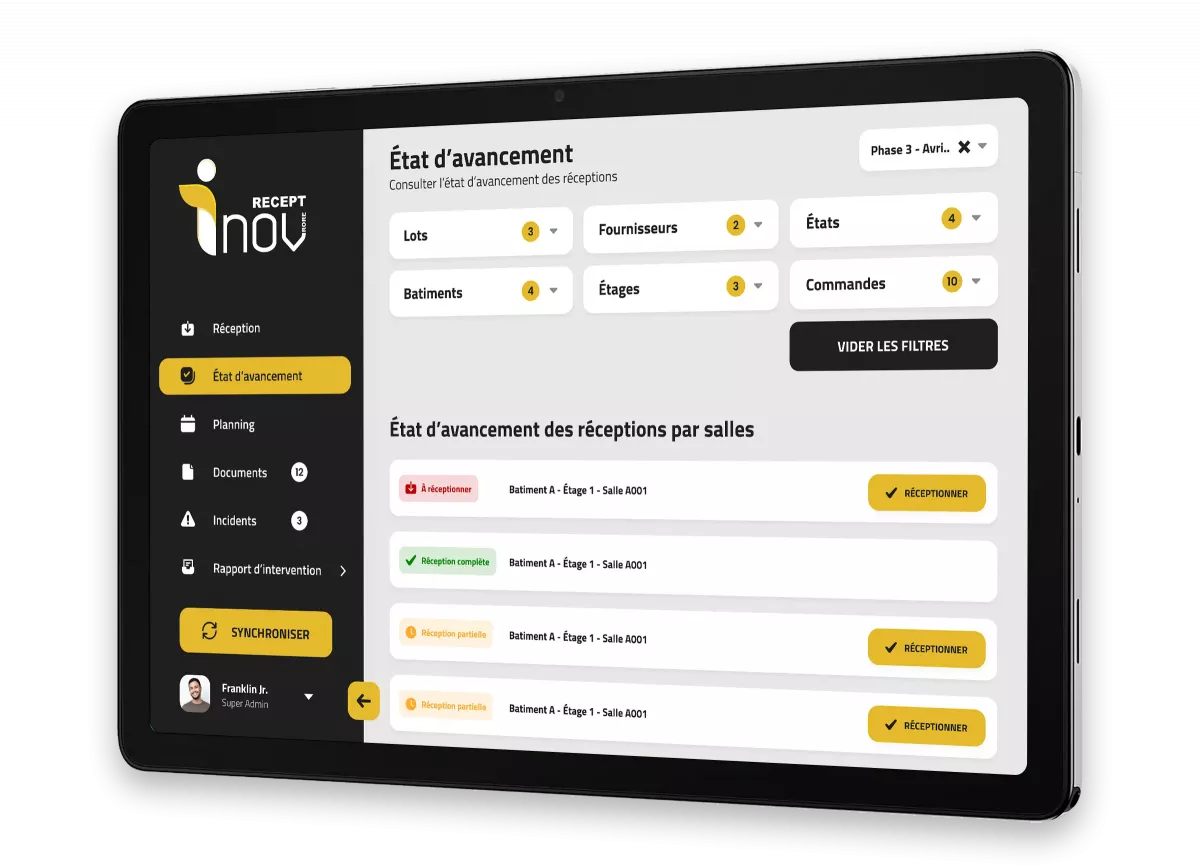 Planning interactif d'une application tablette professionnelle conçu par un UX UI Designer freelance à Paris spécialisé dans les interfaces métiers