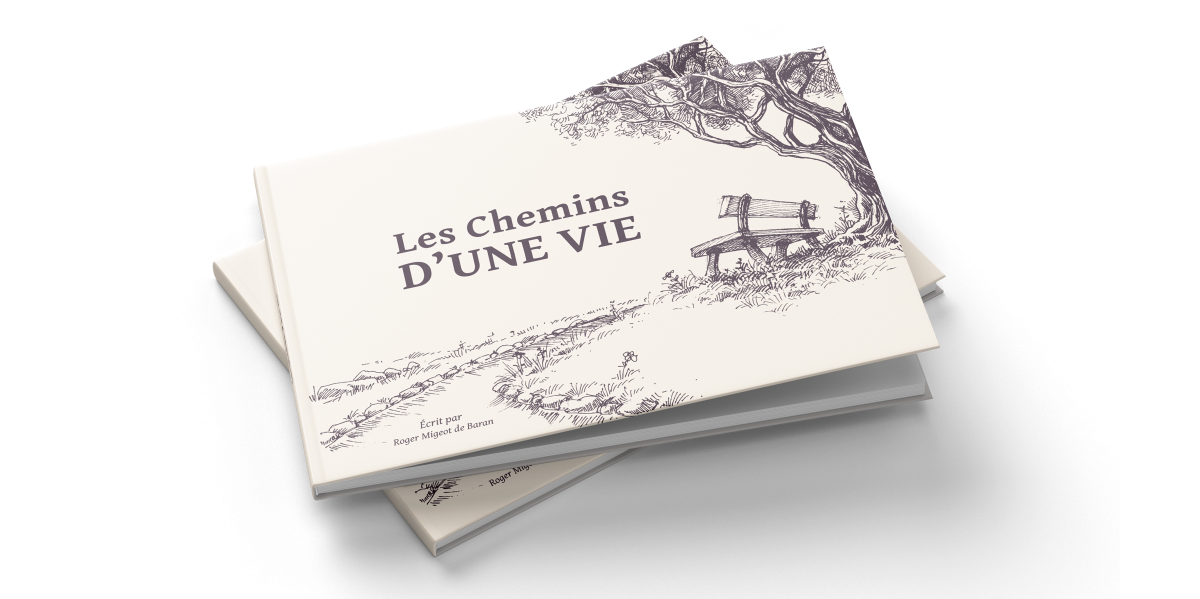 Couverture de livre biographique familial créée par un graphiste éditorial à Paris en Île-de-France pour la conception et la mise en page d’ouvrages personnalisés