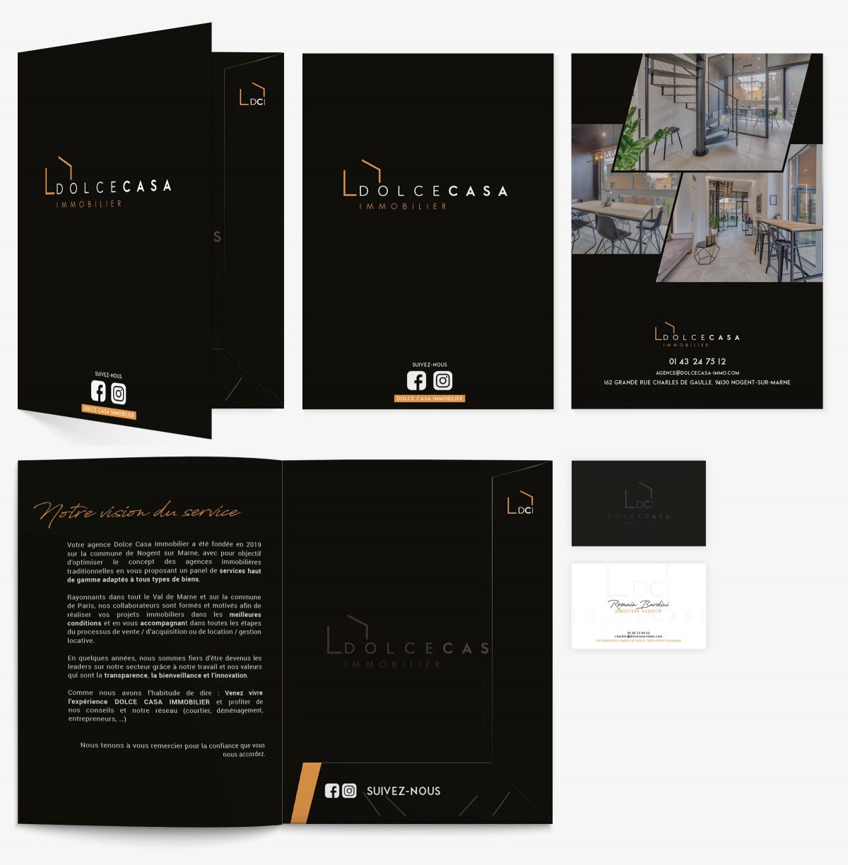 Plaquette agence immobilière design brochure institutionnelle Dolce Casa création graphique Paris Île-de-France France