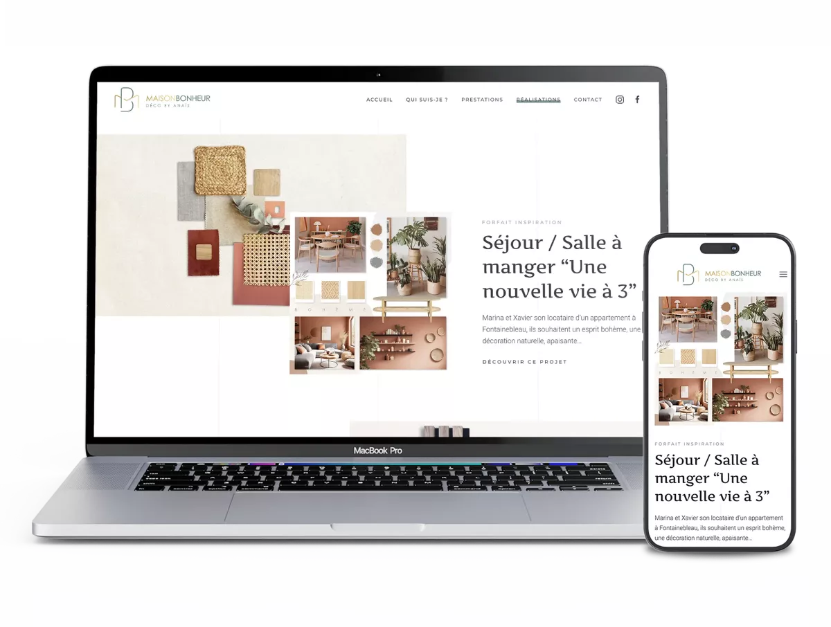 Galerie de réalisations pour décoratrice d’intérieur conçue par un webdesigner freelance à Paris spécialisé en création de site web responsive
