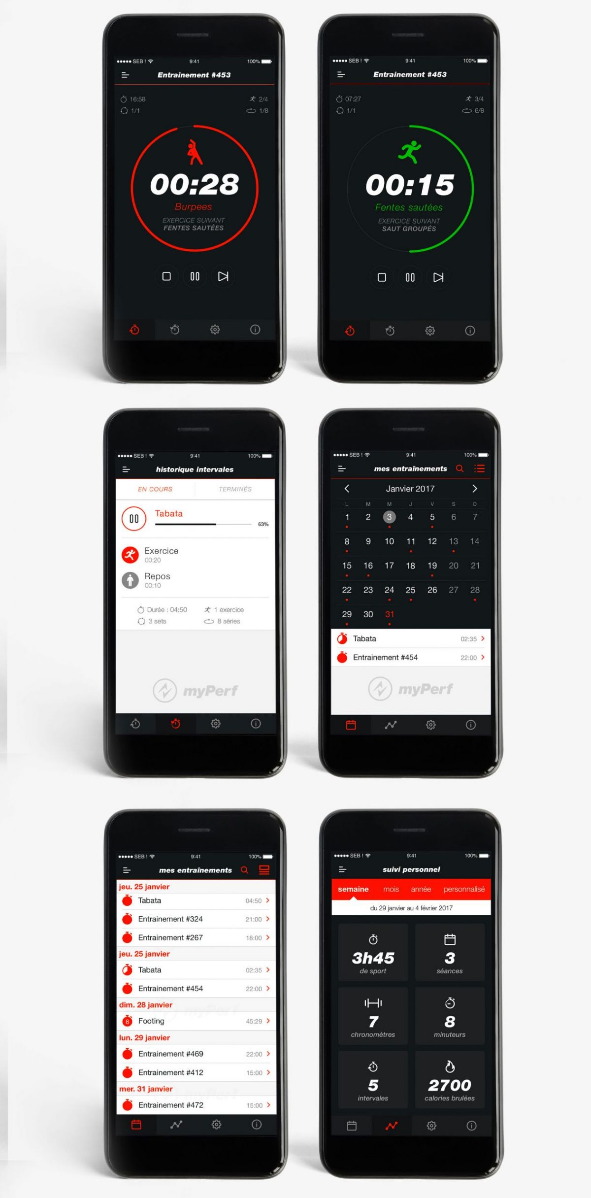 Interface entraînement sportif mobile design UI progression fitness Paris Île-de-France France