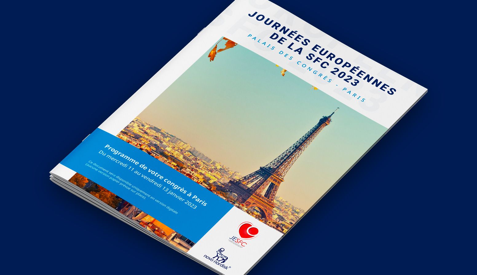 carnet de voyage créé pour un congrès médical Novo Nordisk au Palais des Congrès de Paris par un graphiste freelance spécialisé en mise en page éditoriale en Île-de-France