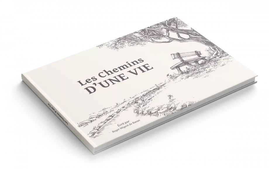 Couverture de livre biographique familial créée par un graphiste éditorial à Paris en Île-de-France pour la conception et la mise en page d’ouvrages personnalisés