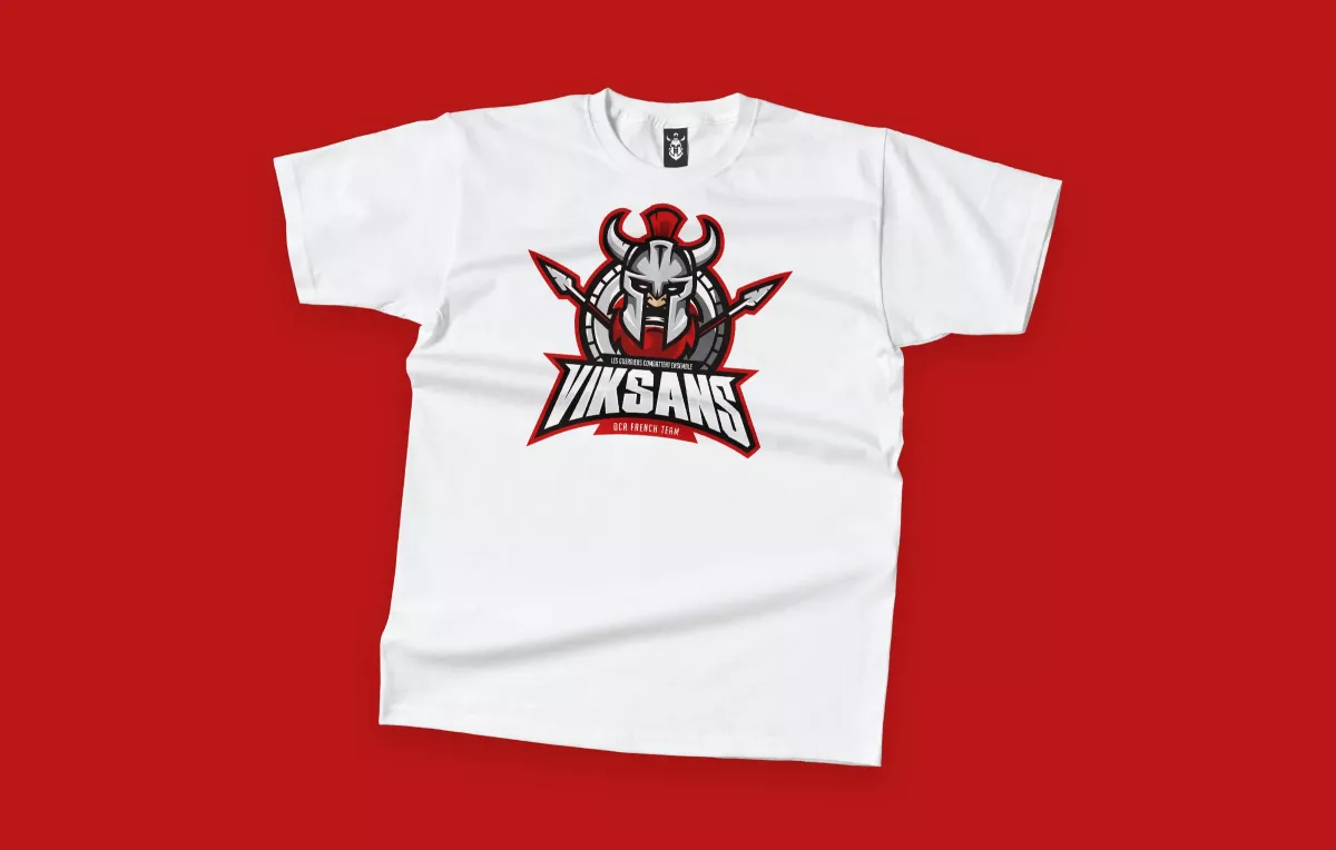 Logo Viksans sur t-shirt rouge OCR textile sport design graphique Paris création identité visuelle France