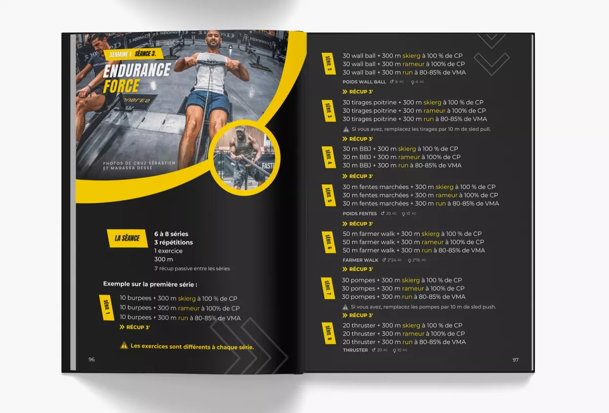 Design éditorial de livre de préparation physique et endurance de force réalisé en Île-de-France par un graphiste spécialisé en édition sportive