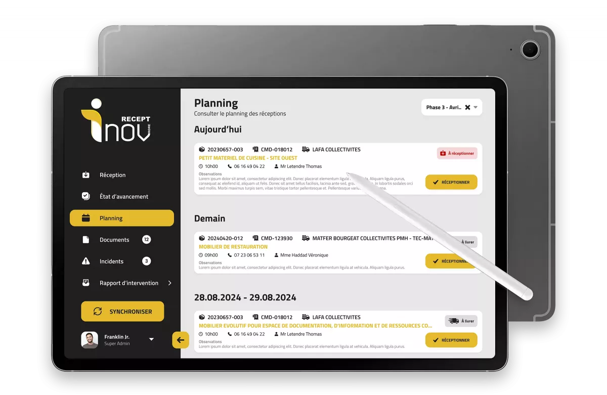 Création d'un design system et d'une interface UX UI pour application tablette réalisée par un graphiste et UX UI Designer à Paris en Île-de-France