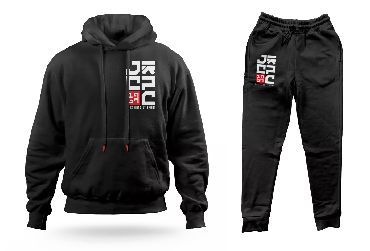 Collection textile du Judo Club Pontault-Combault avec logo créé par un graphiste spécialisé en identité de marque sportive en France