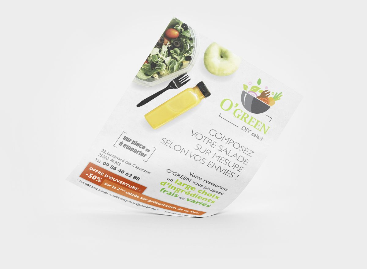 Création flyer restaurant design graphique Paris bar à salade communication visuelle print Île-de-France France