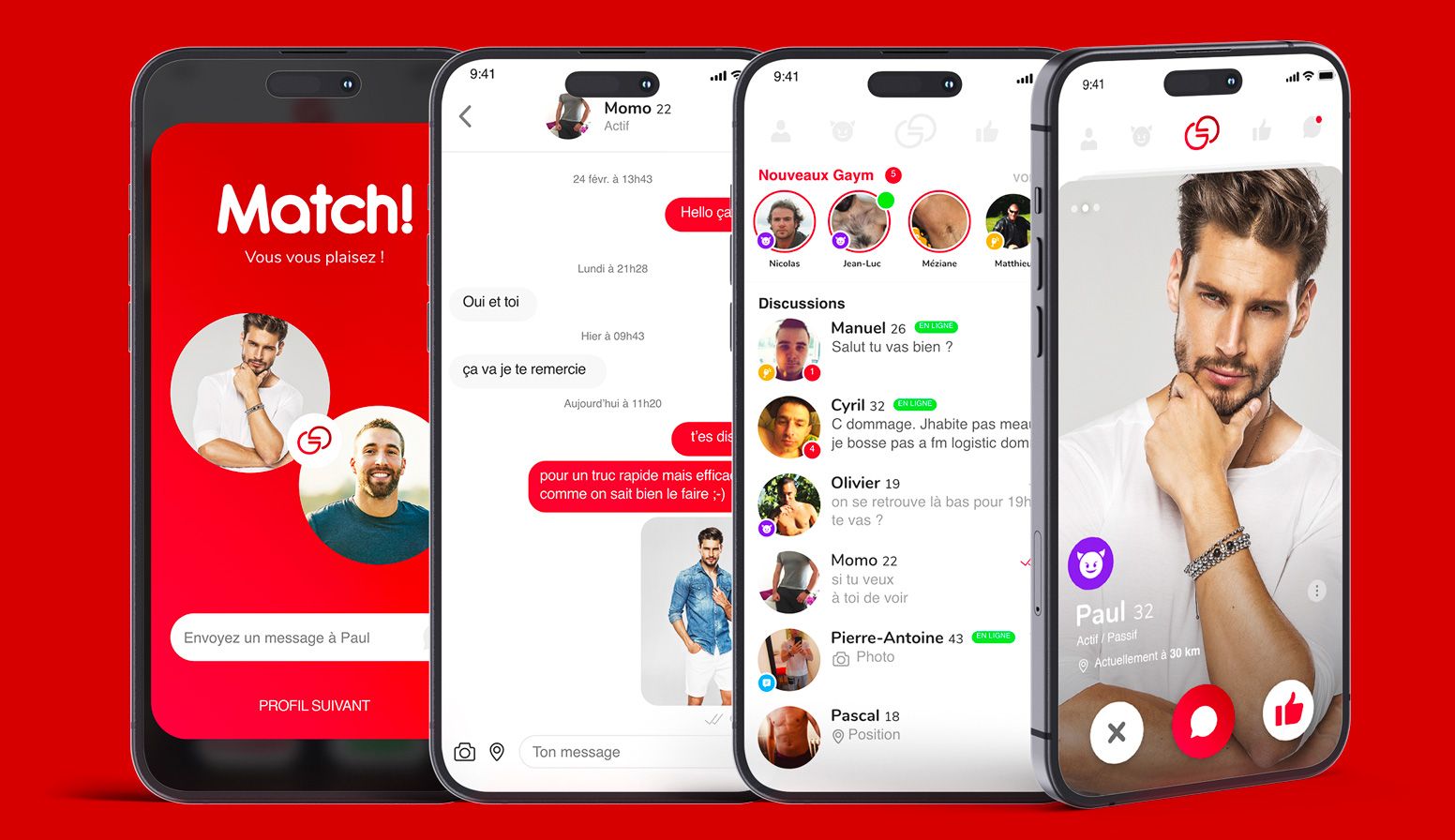 Concept UX et design UI de l’application mobile Gaym réalisé par un designer UX/UI freelance à Paris en Île-de-France pour application de rencontre mobile